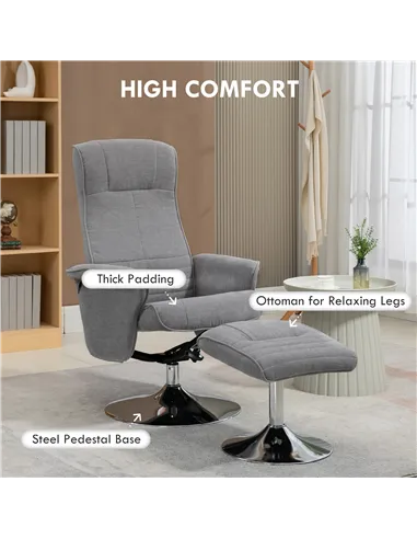 HOMCOM Swivel Recliner Chair with Footstool, Velvet Recliner Armchair with Ottoman, Steel Base, Upholstered Reclining Chair for 