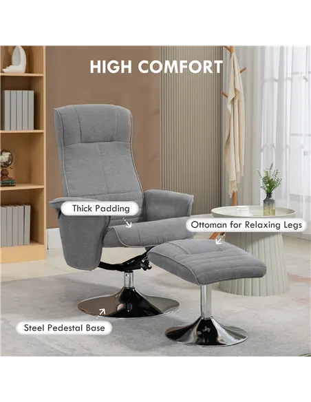 HOMCOM Swivel Recliner Chair with Footstool, Velvet Recliner Armchair with Ottoman, Steel Base, Upholstered Reclining Chair for 