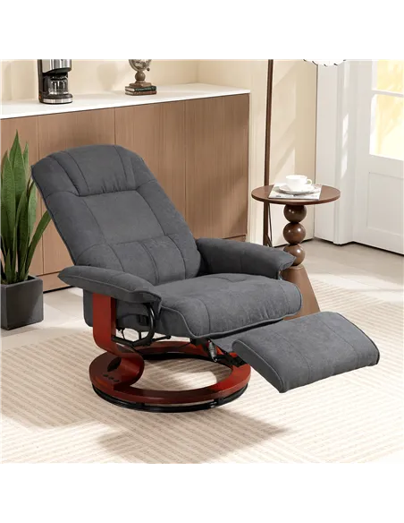 HOMCOM Reclining Swivel Chair, with Footrest - Grey