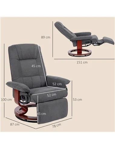 HOMCOM Reclining Swivel Chair, with Footrest - Grey