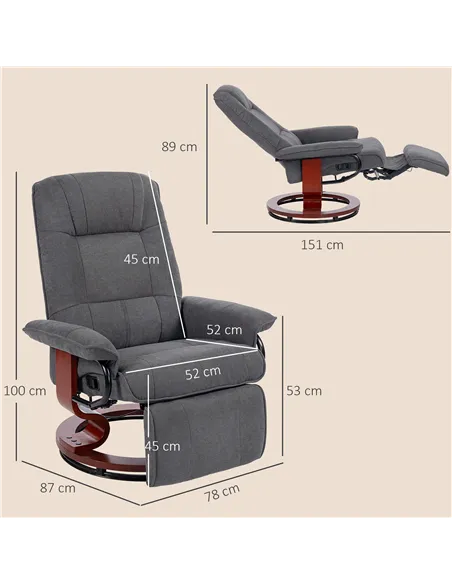 HOMCOM Reclining Swivel Chair, with Footrest - Grey