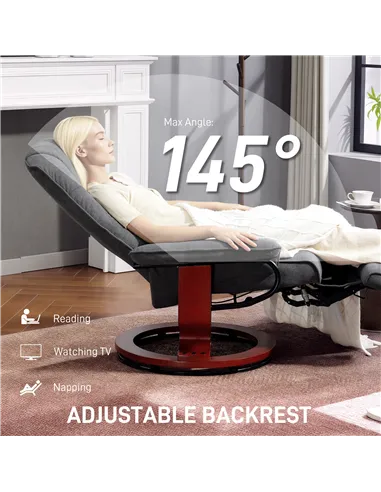 HOMCOM Reclining Swivel Chair, with Footrest - Grey