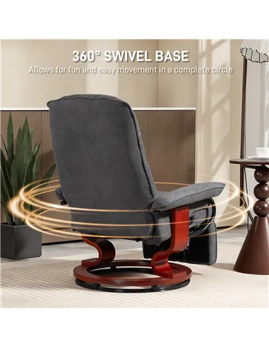 HOMCOM Reclining Swivel Chair, with Footrest - Grey
