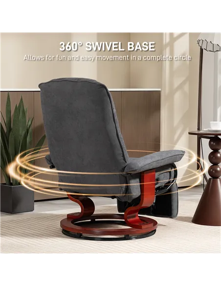 HOMCOM Reclining Swivel Chair, with Footrest - Grey