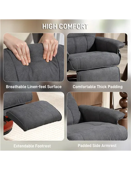 HOMCOM Reclining Swivel Chair, with Footrest - Grey