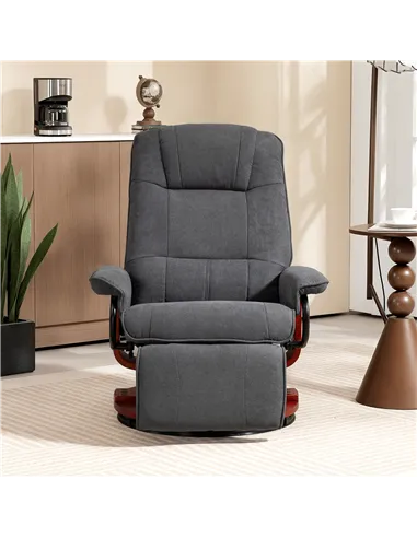 HOMCOM Reclining Swivel Chair, with Footrest - Grey