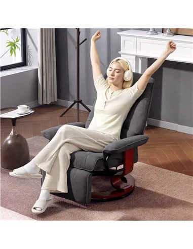 HOMCOM Reclining Swivel Chair, with Footrest - Grey