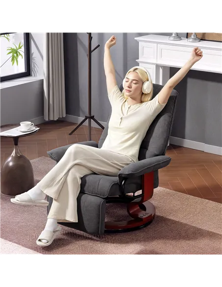 HOMCOM Reclining Swivel Chair, with Footrest - Grey