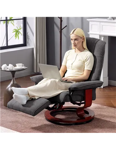 HOMCOM Reclining Swivel Chair, with Footrest - Grey