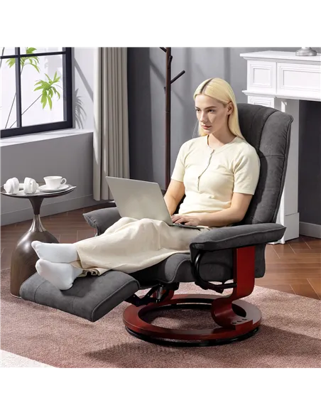 HOMCOM Reclining Swivel Chair, with Footrest - Grey