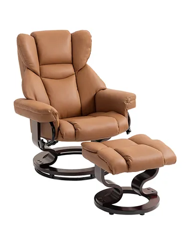 HOMCOM Faux Leather Reclining Chair and Footstool - Brown