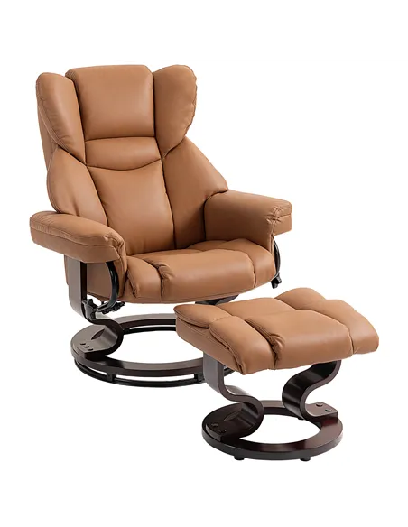 HOMCOM Faux Leather Reclining Chair and Footstool - Brown
