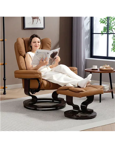 HOMCOM Faux Leather Reclining Chair and Footstool - Brown