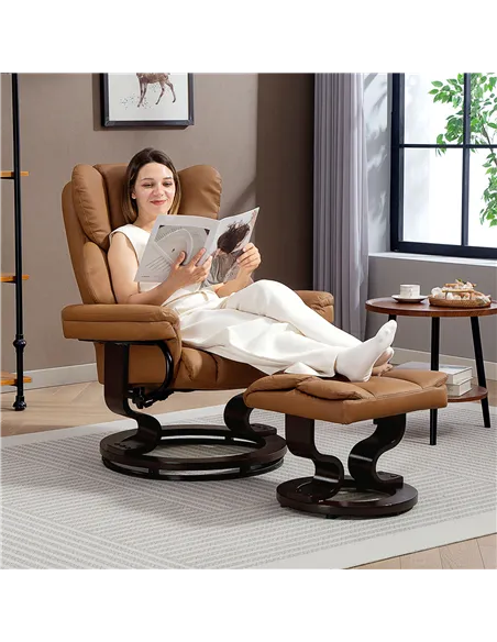 HOMCOM Faux Leather Reclining Chair and Footstool - Brown