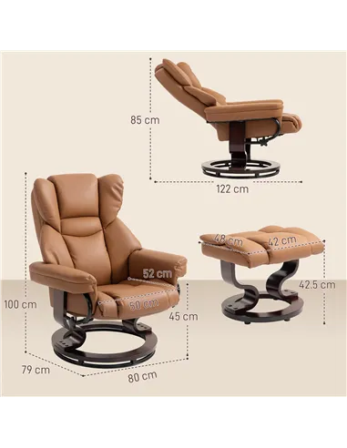 HOMCOM Faux Leather Reclining Chair and Footstool - Brown