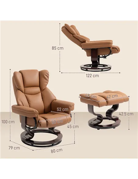 HOMCOM Faux Leather Reclining Chair and Footstool - Brown