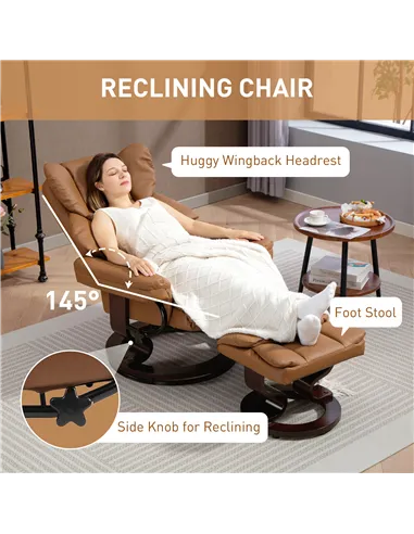 HOMCOM Faux Leather Reclining Chair and Footstool - Brown