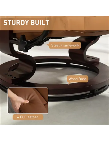 HOMCOM Faux Leather Reclining Chair and Footstool - Brown