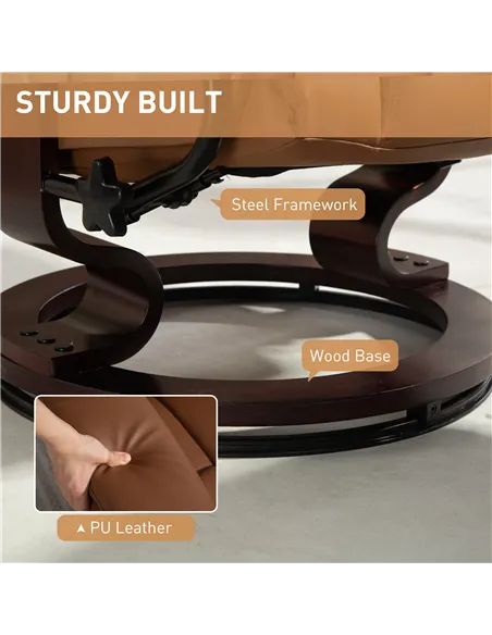 HOMCOM Faux Leather Reclining Chair and Footstool - Brown