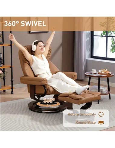 HOMCOM Faux Leather Reclining Chair and Footstool - Brown