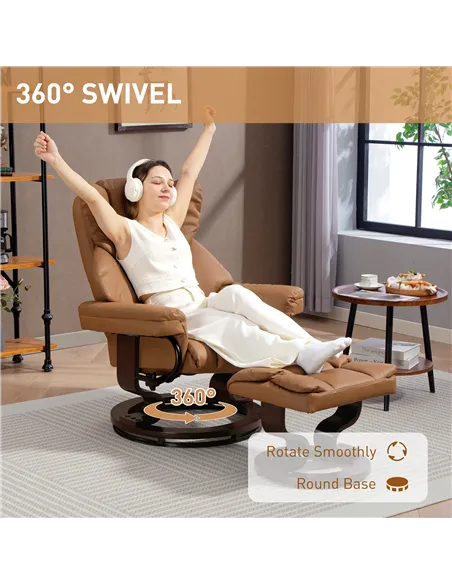 HOMCOM Faux Leather Reclining Chair and Footstool - Brown