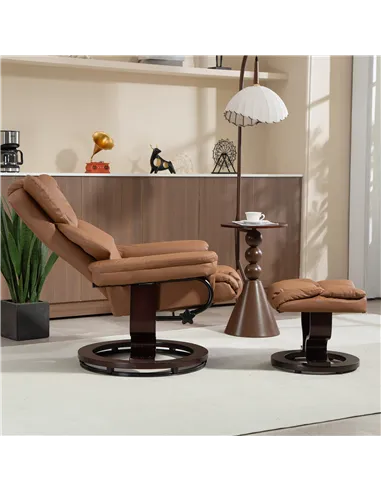 HOMCOM Faux Leather Reclining Chair and Footstool - Brown