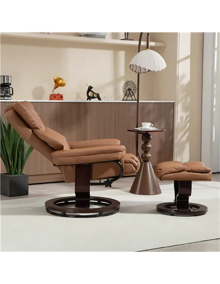 HOMCOM Faux Leather Reclining Chair and Footstool - Brown
