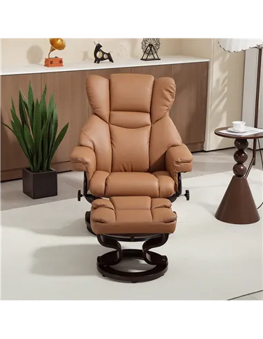 HOMCOM Faux Leather Reclining Chair and Footstool - Brown