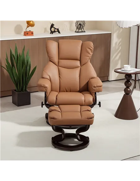 HOMCOM Faux Leather Reclining Chair and Footstool - Brown