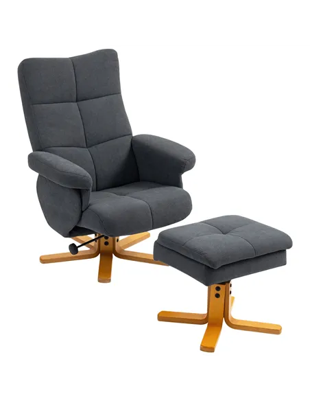HOMCOM Linen-Look Recliner, with Storage Ottoman - Grey