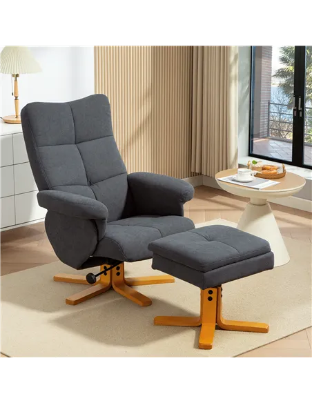 HOMCOM Linen-Look Recliner, with Storage Ottoman - Grey