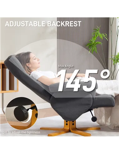 HOMCOM Linen-Look Recliner, with Storage Ottoman - Grey