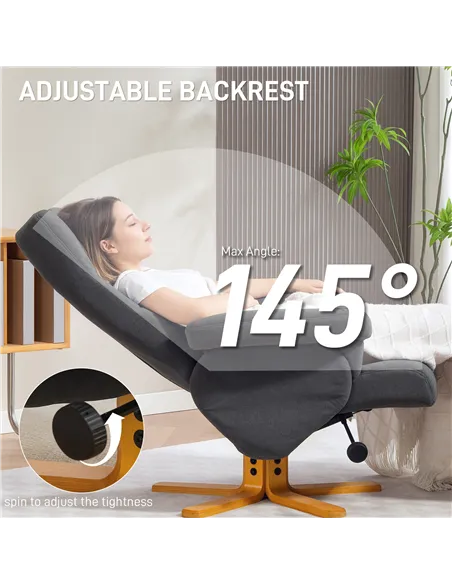 HOMCOM Linen-Look Recliner, with Storage Ottoman - Grey