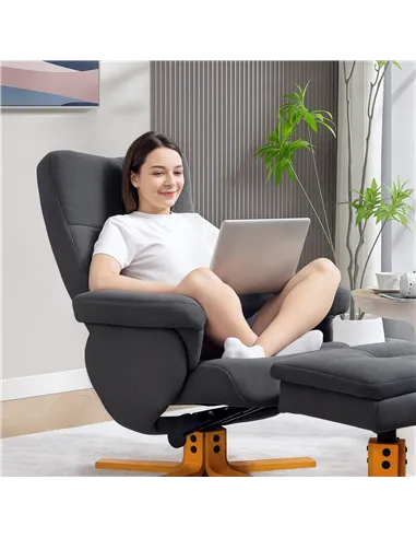 HOMCOM Linen-Look Recliner, with Storage Ottoman - Grey