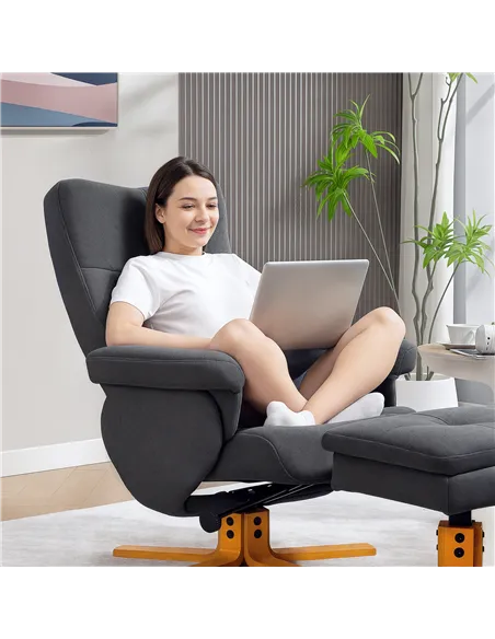 HOMCOM Linen-Look Recliner, with Storage Ottoman - Grey