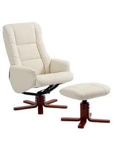 HOMCOM Rocking Recliner Chair with Footstool, PU Leather Recliner Armchair with Wood Base, Upholstered Reclining Chair for Livin