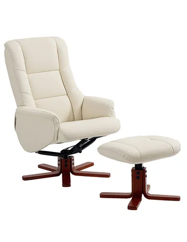 HOMCOM Rocking Recliner Chair with Footstool, PU Leather Recliner Armchair with Wood Base, Upholstered Reclining Chair for Livin