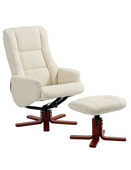 HOMCOM Rocking Recliner Chair with Footstool, PU Leather Recliner Armchair with Wood Base, Upholstered Reclining Chair for Livin