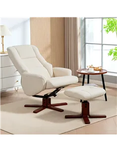 HOMCOM Rocking Recliner Chair with Footstool, PU Leather Recliner Armchair with Wood Base, Upholstered Reclining Chair for Livin 2