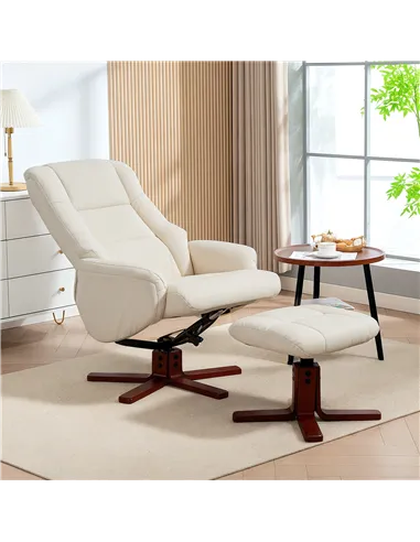 HOMCOM Rocking Recliner Chair with Footstool, PU Leather Recliner Armchair with Wood Base, Upholstered Reclining Chair for Livin