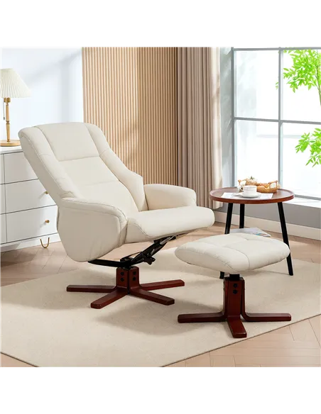 HOMCOM Rocking Recliner Chair with Footstool, PU Leather Recliner Armchair with Wood Base, Upholstered Reclining Chair for Livin