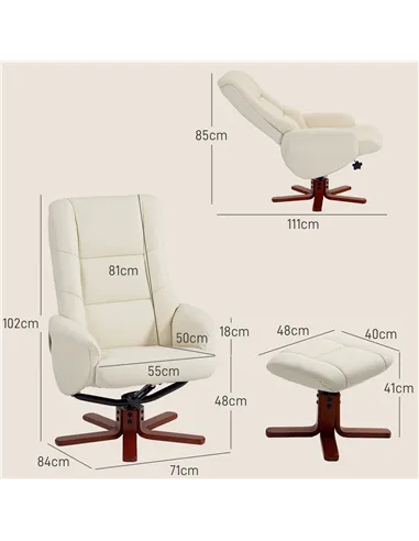 HOMCOM Rocking Recliner Chair with Footstool, PU Leather Recliner Armchair with Wood Base, Upholstered Reclining Chair for Livin