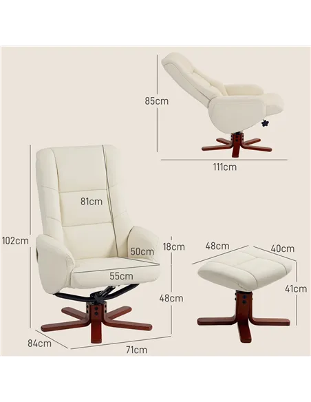 HOMCOM Rocking Recliner Chair with Footstool, PU Leather Recliner Armchair with Wood Base, Upholstered Reclining Chair for Livin