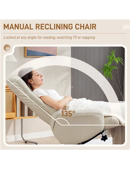 HOMCOM Rocking Recliner Chair with Footstool, PU Leather Recliner Armchair with Wood Base, Upholstered Reclining Chair for Livin