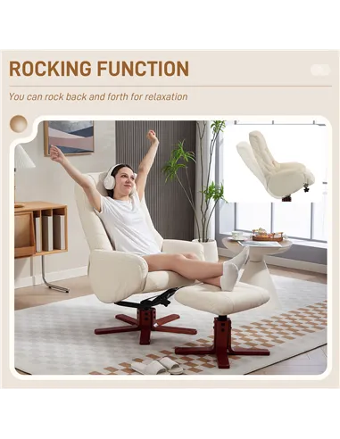 HOMCOM Rocking Recliner Chair with Footstool, PU Leather Recliner Armchair with Wood Base, Upholstered Reclining Chair for Livin
