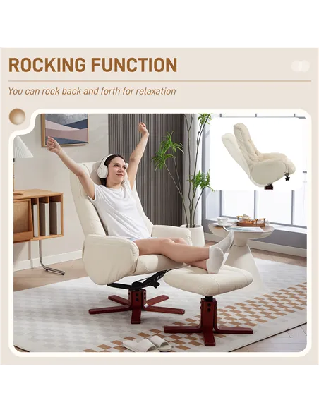 HOMCOM Rocking Recliner Chair with Footstool, PU Leather Recliner Armchair with Wood Base, Upholstered Reclining Chair for Livin