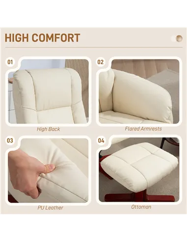 HOMCOM Rocking Recliner Chair with Footstool, PU Leather Recliner Armchair with Wood Base, Upholstered Reclining Chair for Livin