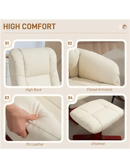 HOMCOM Rocking Recliner Chair with Footstool, PU Leather Recliner Armchair with Wood Base, Upholstered Reclining Chair for Livin