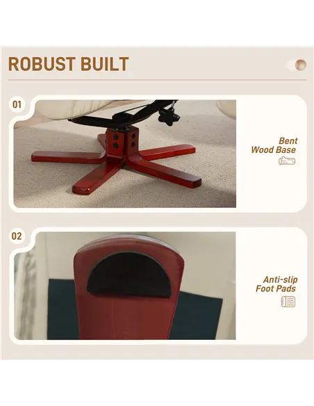 HOMCOM Rocking Recliner Chair with Footstool, PU Leather Recliner Armchair with Wood Base, Upholstered Reclining Chair for Livin