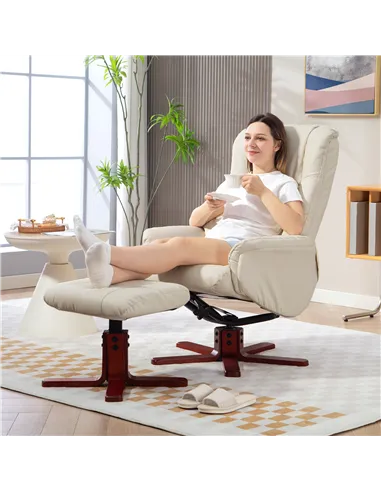 HOMCOM Rocking Recliner Chair with Footstool, PU Leather Recliner Armchair with Wood Base, Upholstered Reclining Chair for Livin